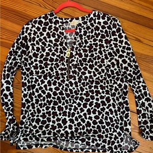 Michael Kors Quarter Zip cheetah print blouse size L